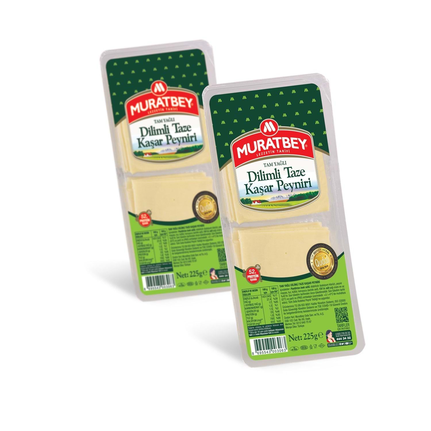 Muratbey Dilimli Taze Kaşar Peyniri 225 Gr