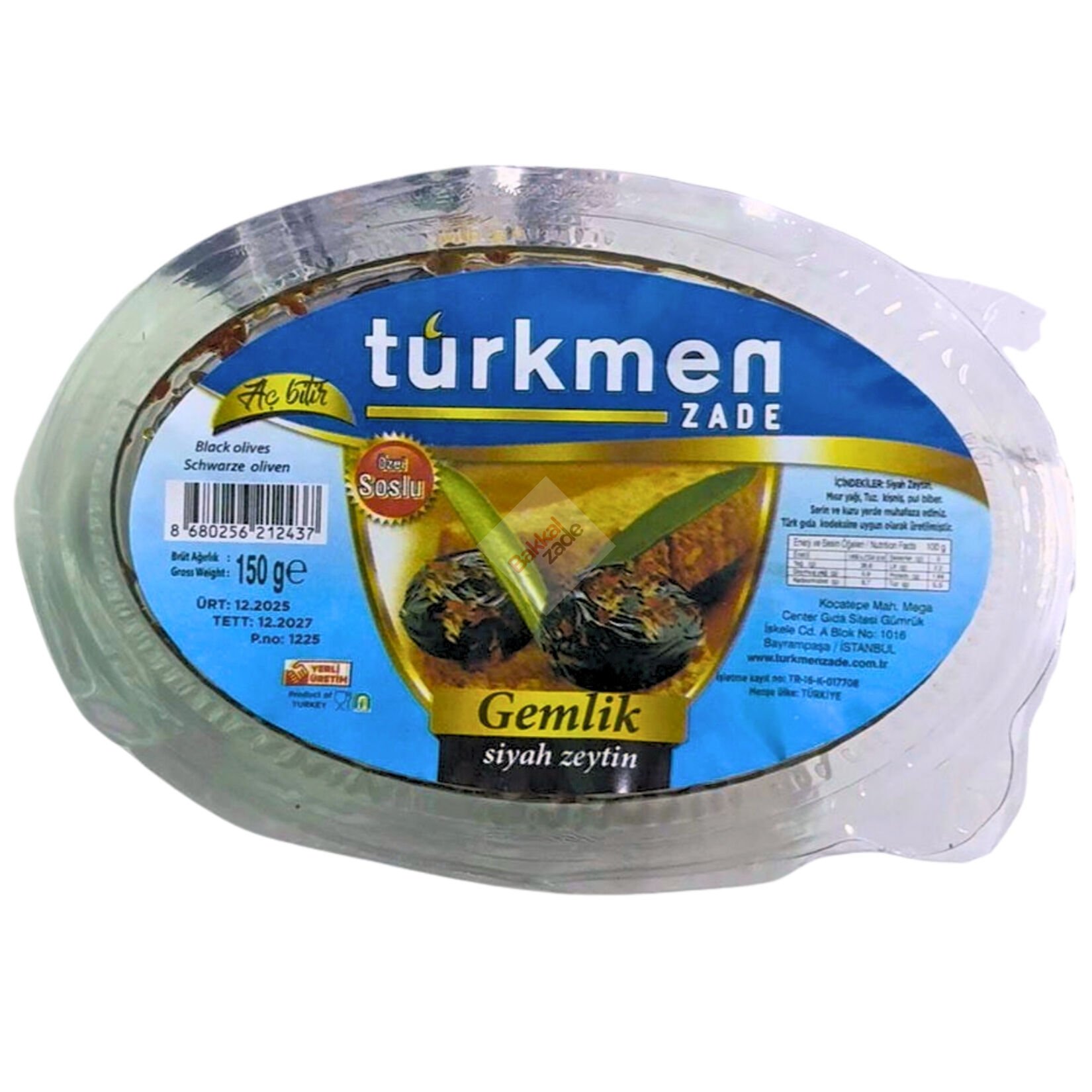 Türkmenzade Gemlik Siyah Aç Bitir Zeytin 150 Gr