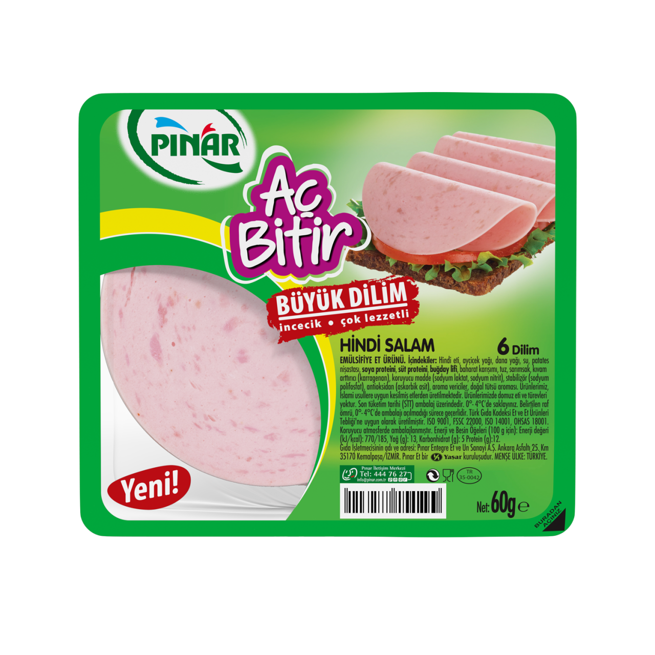 Pınar Aç Bitir Hindi Salam Büyük Dilim 60 G