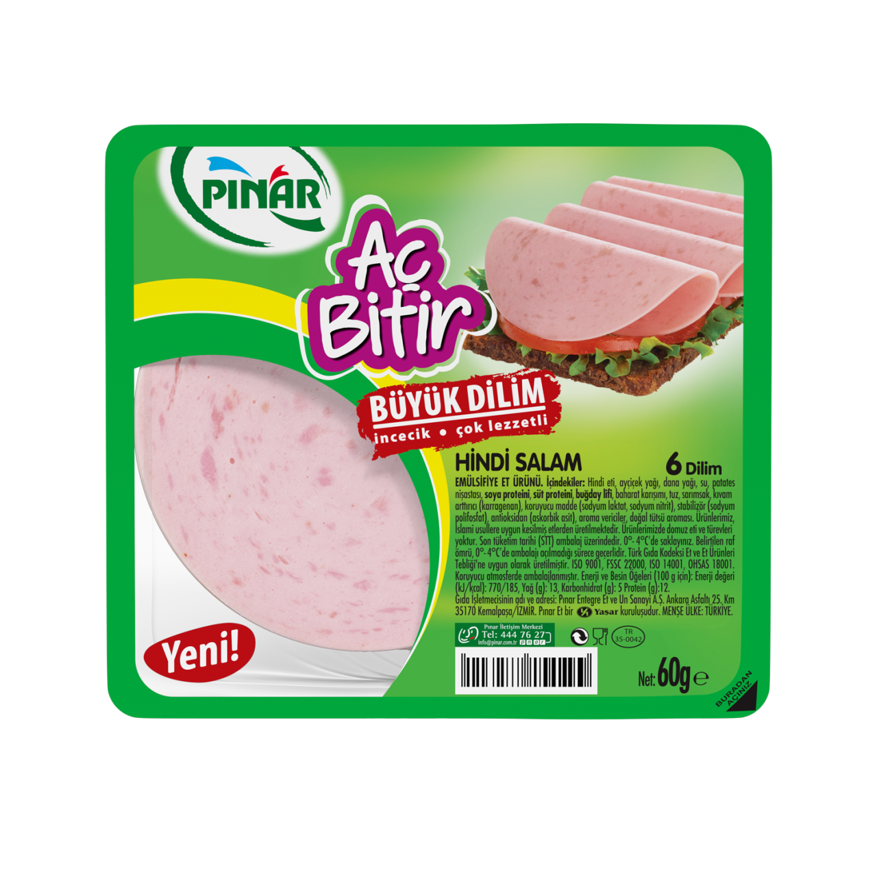 Pınar Aç Bitir Hindi Salam Büyük Dilim 60 G